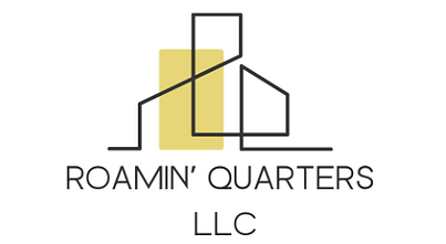 Logo with geometric shapes and a yellow rectangle, with text 'ROAMIN' QUARTERS LLC' below.