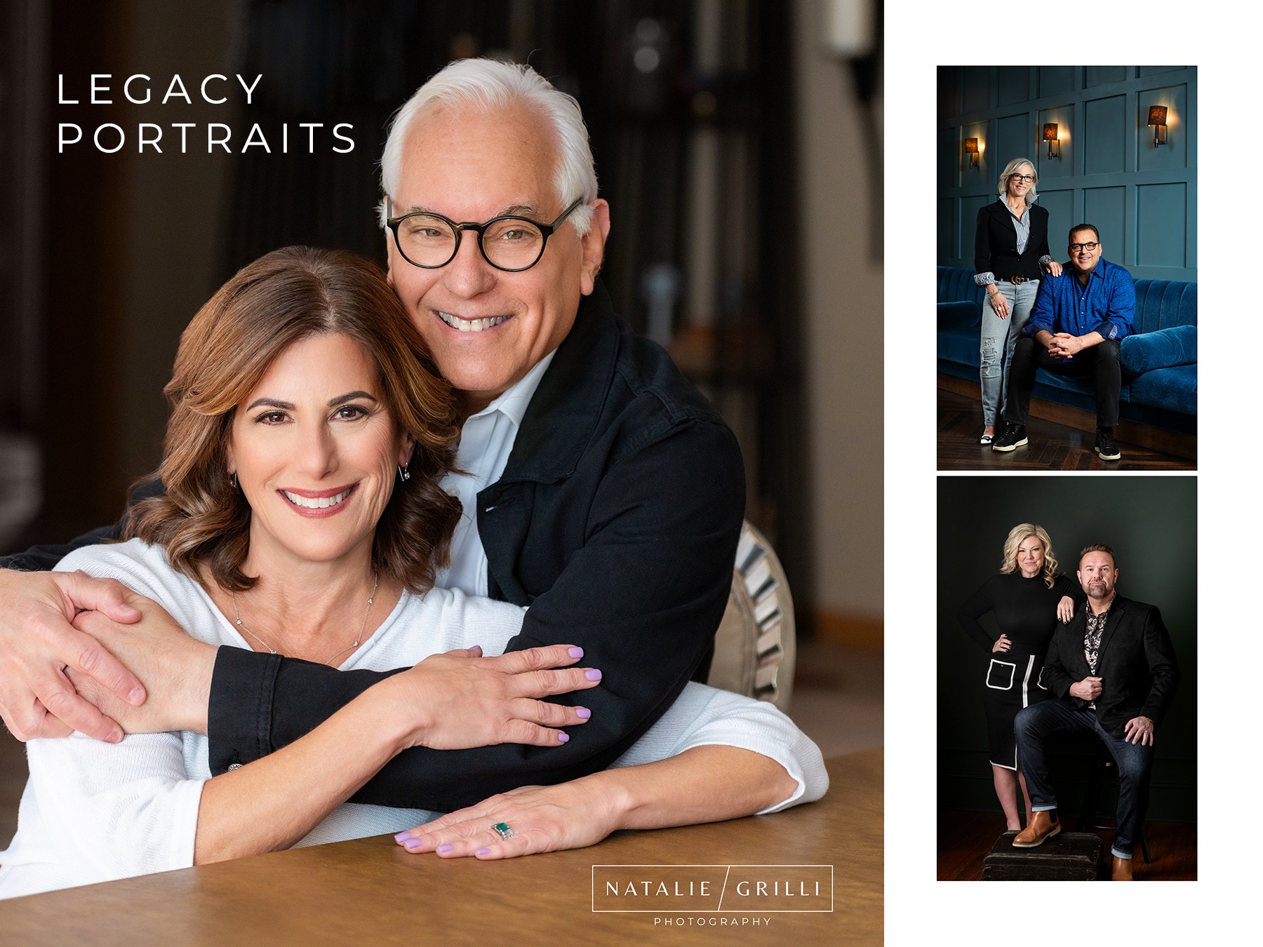 Portrait of an older man with glasses and a woman smiling, sitting together indoors.