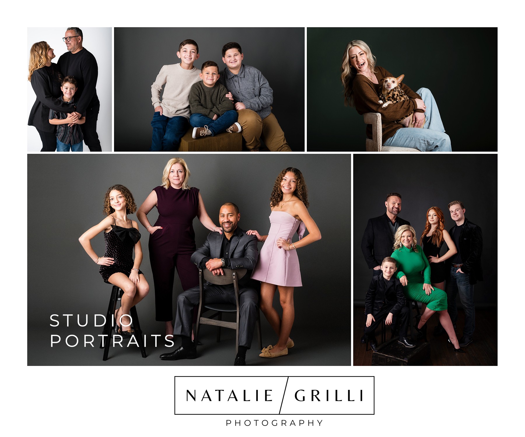 Collage of six portrait photos featuring various groups and individuals against dark backgrounds.