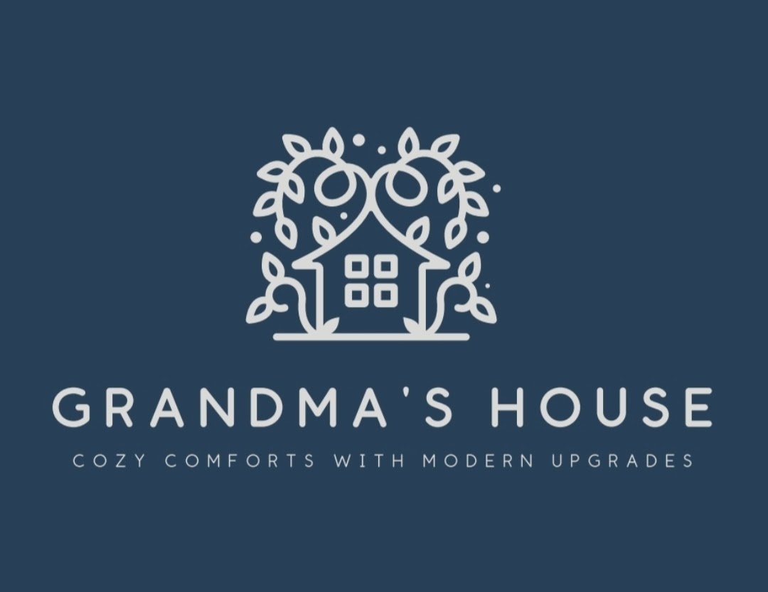 Logo with a house surrounded by trees and leaves, with text 'Grandma's House' and tagline below.