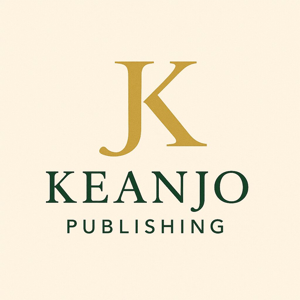 Logo with a large gold letter 'K', the word 'KEANJO' in green, and 'PUBLISHING' below, on a light background.