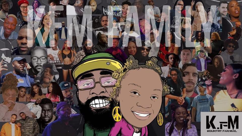 Collage of diverse people with two cartoon characters in front, one with glasses and a yellow hat, smiling.