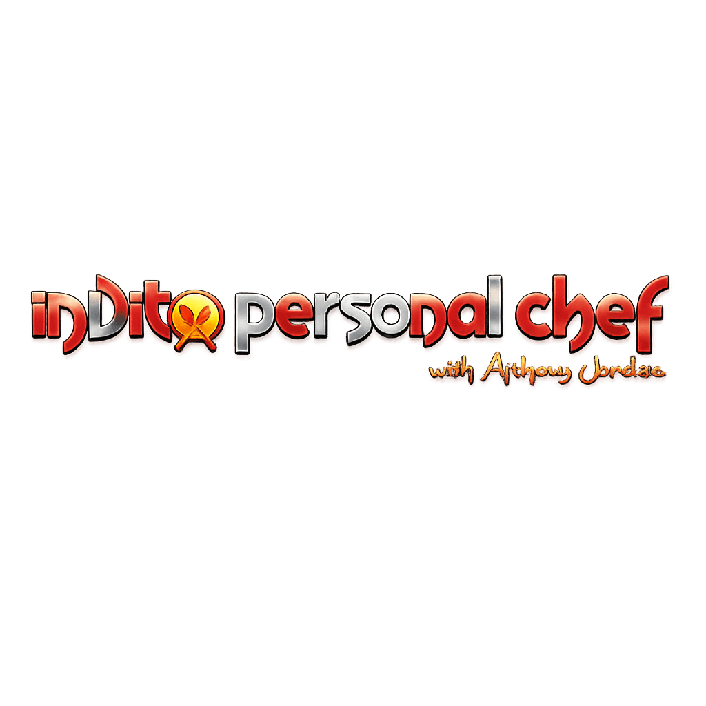Logo for 'Dito Personal Chef' with text and a small orange signature, on a black background.