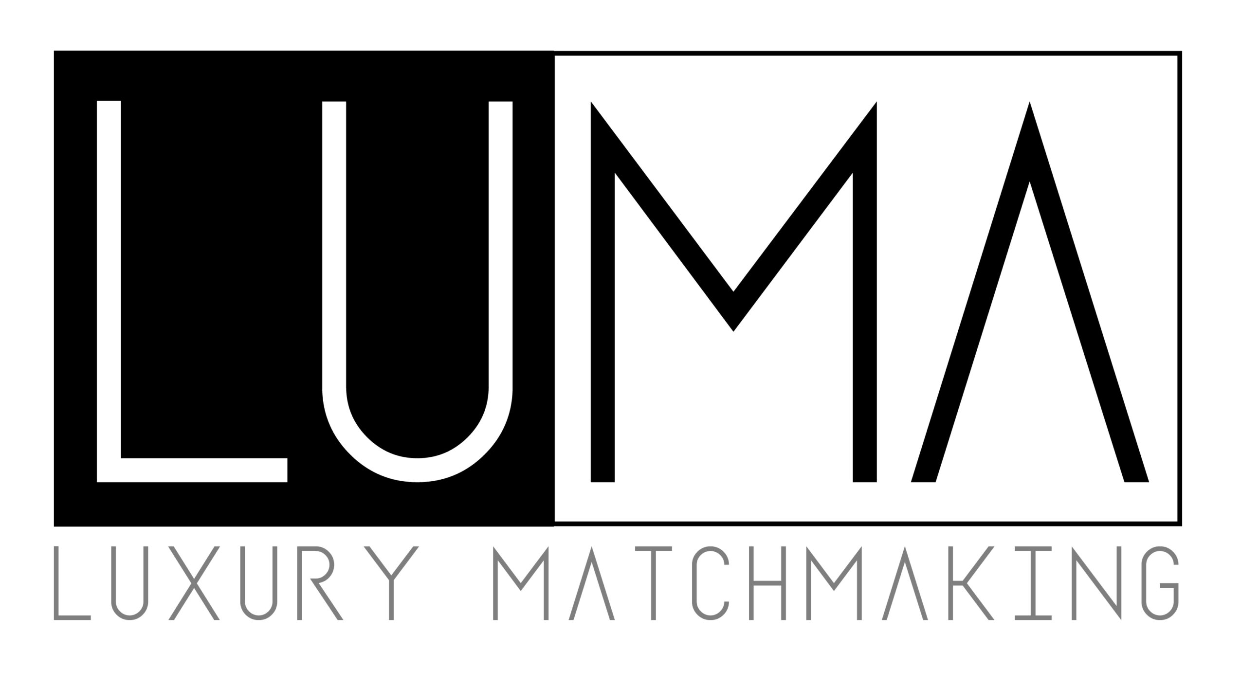 Logo with the word LUMA and the phrase LUXURY MATCHMAKING below, black and white design.