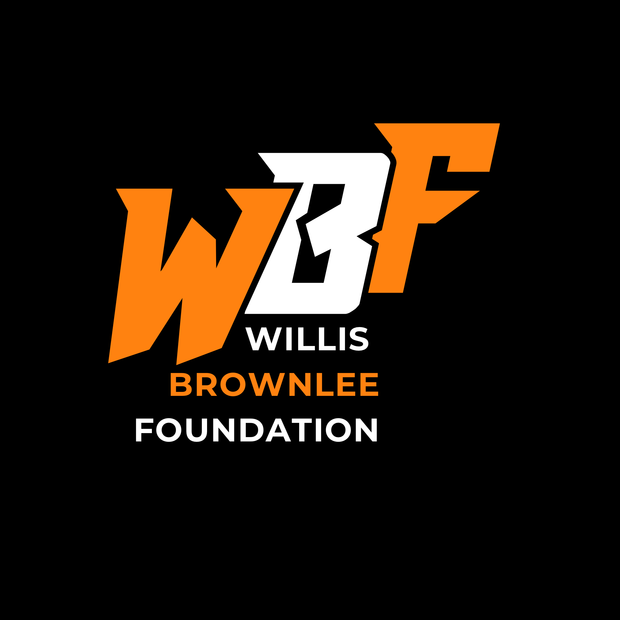 Logo with orange, white, and black text reading 'WBF Willis Brownlee Foundation' on a black background.