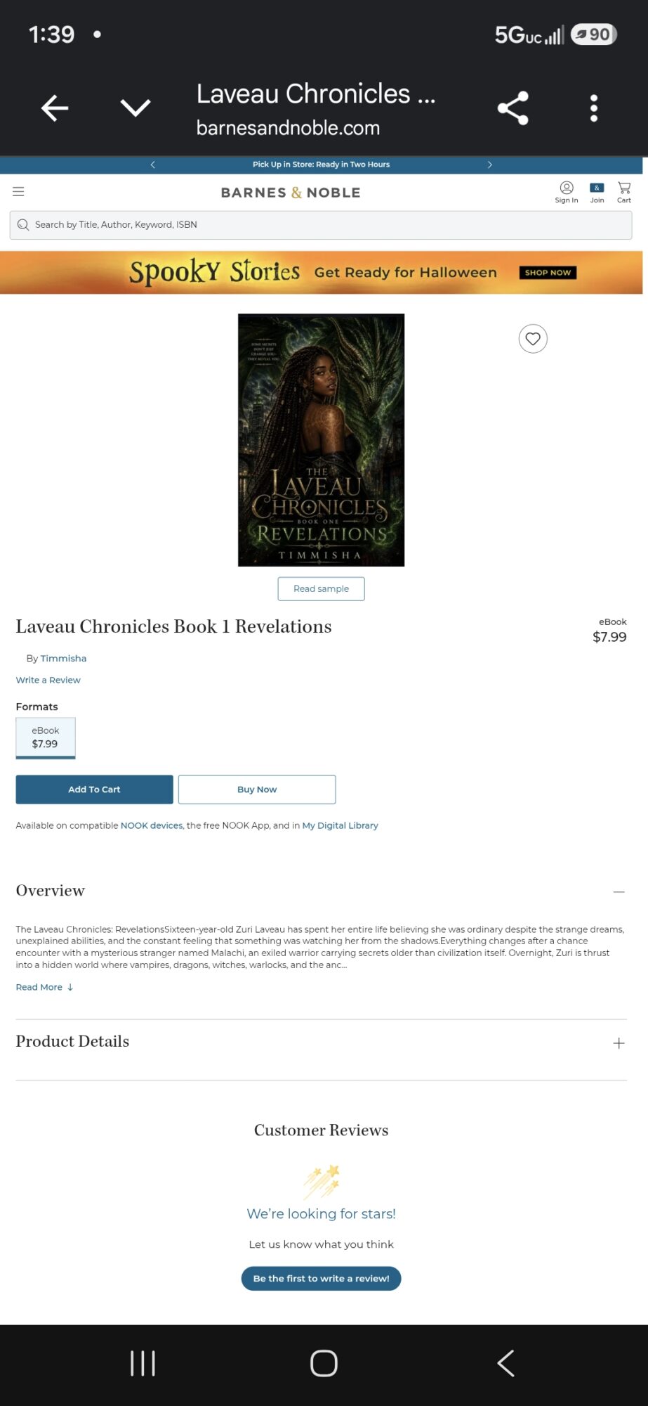 Book cover titled 'Laveau Chronicles Book 1: Revelations' with a dark background and a woman with long hair.